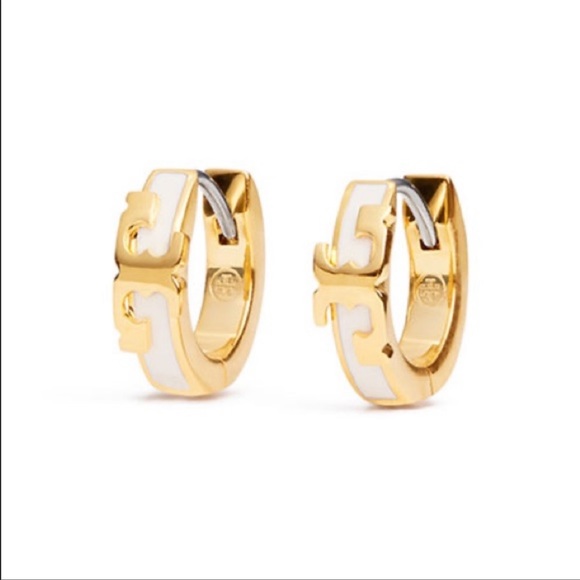 SERIF-T ENAMELED HUGGIE HOOP EARRING - Picture 1 of 3